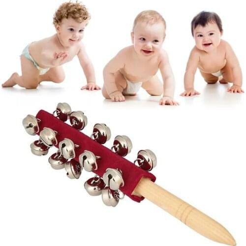 1PC Sleigh Bells Stick Wooden Hand Held with 21 Christmas Metal Jingles Ball Percussion Musical Instrument Christmas Decorations