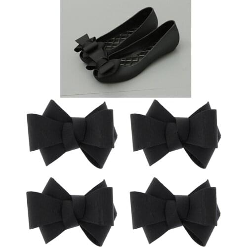 2 Pairs Fashion Black Ribbon Bow Bowknot High Heel Shoe Clips Charms Decors