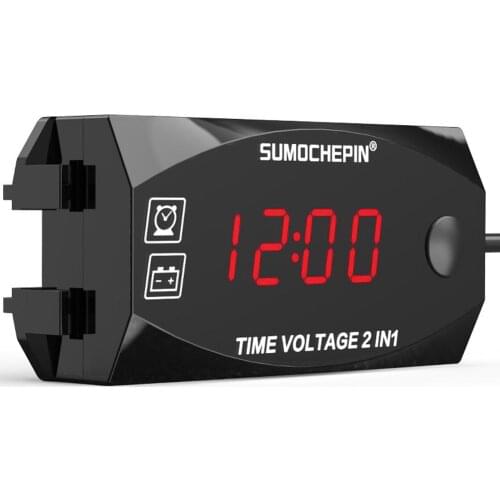 6V-30V 2-in-1 LED Voltmeter For Motorcycle Electric Vehicle Time Clock Multi-function With Digital Display
