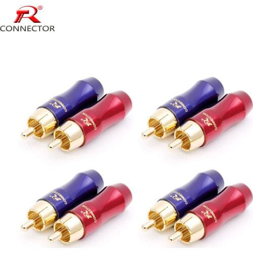 4pairs High Quality Gold Plated RCA HIFI Connector, RCA male plug adapter Video/Audio Wire Connector Support 6.5mm Cable