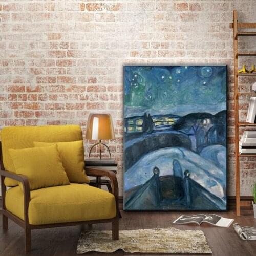Abstract figure blue sky village landscape oil painting canvas printings printed on canvas home wall art decoration pictures