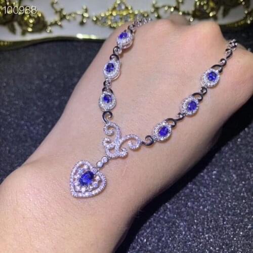 Love Heart Sapphire pendant necklace Free shipping Natural and Real sapphire 925 sterling silver pendant