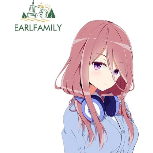 EARLFAMILY 13cm x 8.2cm for Miku Nakano Vinyl Car Wrap Decal Trunk Car Sticker Scratch-Proof Sunscreen Surfboard Decoration