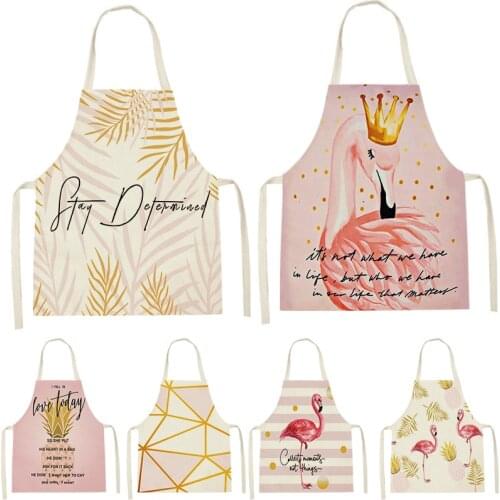 European Pink Little Flamingo Palm Leaf Sleeveless Apron Bib Household Cleaning Pinafore Home Cooking Apron Dirt Resistant Clean