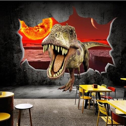 Custom Photo Wall Paper Dinosaur Broken Wall 3D Art Mural Restaurant Cafe Children Room Wall Decoration Wallpaper Wall Murals