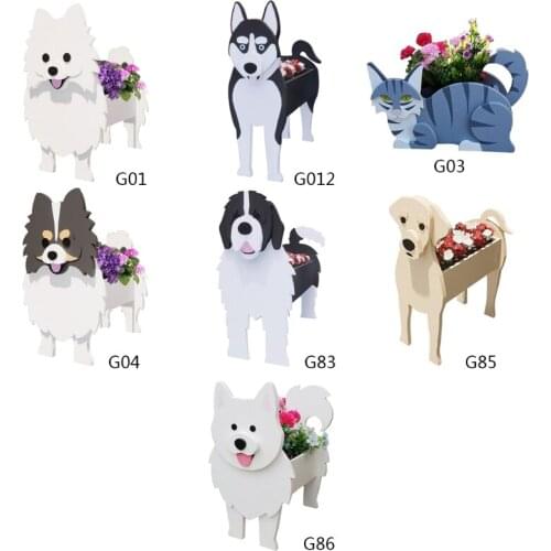 E7CB Animal Succulent Plant Pot Cute Dog Cat Shape Planter Handmade Wooden Flower Pot