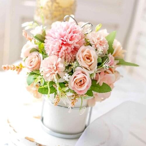 New Rose Artificial Flowers Peony Hydrangea Hybrid Bouquet for Wedding Decoration Silk Flowers for Home Decor Fake Flowers