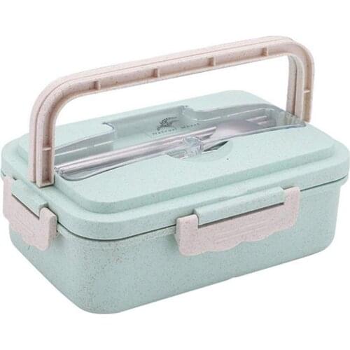 Pripaso Lunch Box Wheat Straw Leakproof Lunch Containers Microwave Safe Lunch Boxs With Spoon Fork Durable Leak-Proof