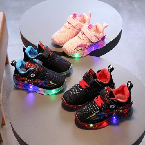 New Children Sneakers Kids Shoes With Light Casual Breathable Non-slip Sport Tenis Infantil LED Spiderman Baby Boys Sneakers
