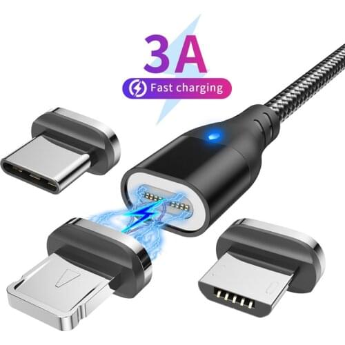 LUPWAY 3A Fast Charging Magnetic Mobile Phone Charging Cable Nylon Cord Data Cable for Iphone 12 Xiaomi Huawei Samsung Phone
