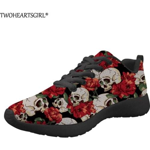 Twoheartsgirl Male Vulcanized Shoes Sugar Skull Print Men Casual Shoes Lac-up Men Shoes Comfortable Breathable Walking Sneakers