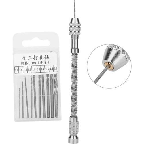 10pcs Micro Spiral Drill Bits Set+Adjuestable Swivel Head Pin Precision Pin Vise Chuck DIY Jewelry Making Processing Tool Set