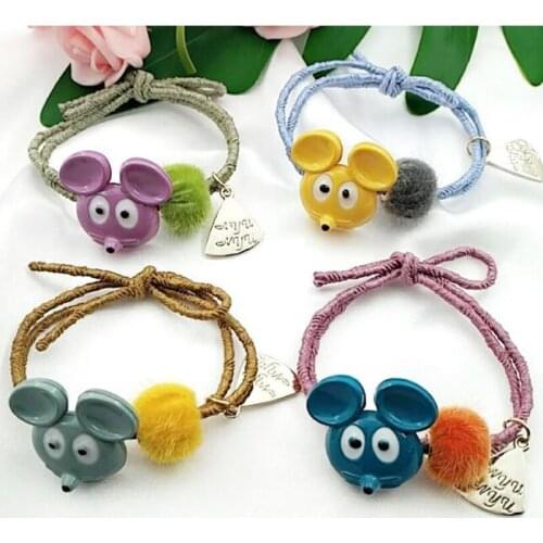 New cartoon mouse rubber band hair rope move.net red velvet color ball dovetail ring rope