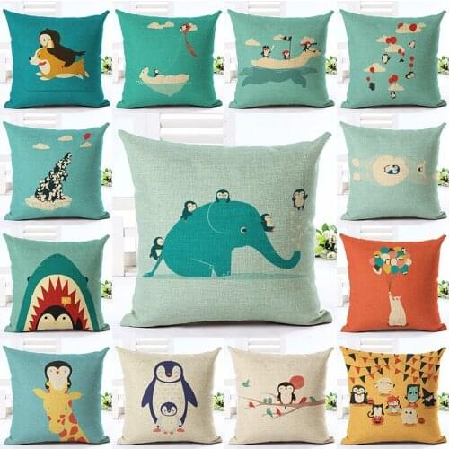 New Arrive cartoon Style lovely Penguin Printing Linen Cotton Cushion Cover Throw Pillow Sofa Pillow Cojines