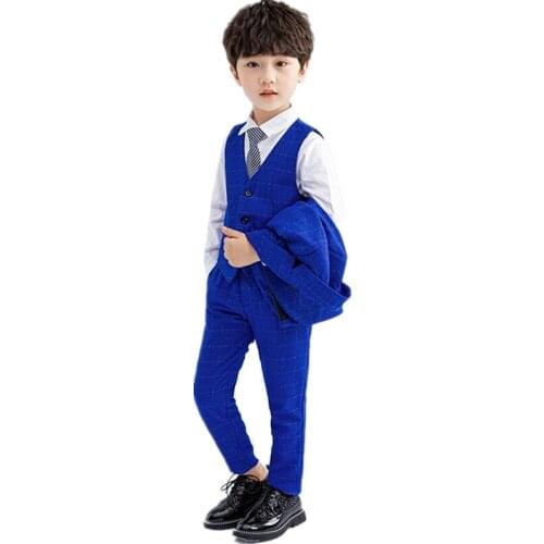 New Boys Formal Dress Suit Wedding Tuxedos Suits Teenager Kids Blazer 3Pcs School Uniform Spring Childrens Costume Clothes,S118