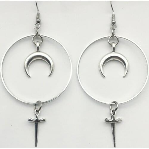 OCCULT MOON & DAGGER EARRINGS Magick Crescent Pagan Gothic Dangly Earrings