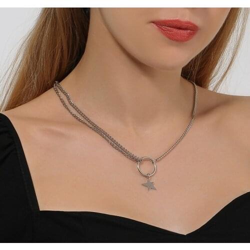 Punk Geometric Star Choker Necklaces for Women Girls Hip Hop Asymmetric Double Layer Chain Chocker Collars Necklace Jewelry