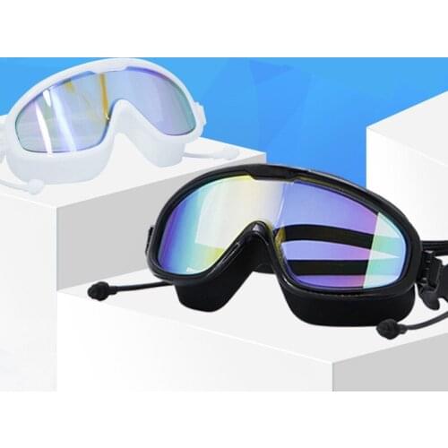 Large-frame Swimming Waterproof Silicone Goggles for Men and Women Fashion Anti-fog with Earplugs High-definition Goggles