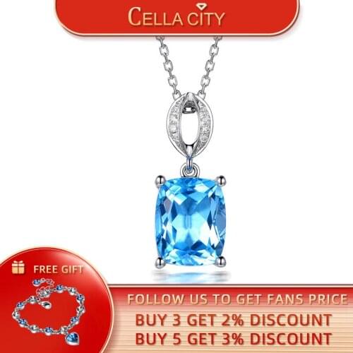 Cellacity Luxury Necklace for Women Charms Silver 925 Jewelry Geometry Blue Gemstone Pendant Aquamarine Clavicle Chain Wedding