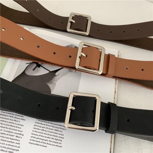 PU Leather Belt For Women Square Buckle Pin Buckle Jeans Black Belt Chic Luxury Brand Ladies Vintage Strap Female Waistband