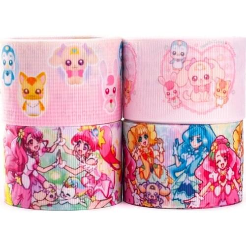 Random deliveried mixed 5/10 styles 38mm cartoon pretty cure pattern ribbon, each 1y Set