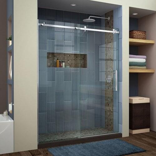 USA Hot Selling ) 6.6FT Bypass Flat bar brushed stainless steel decor sliding shower barn door hardware shower room kit