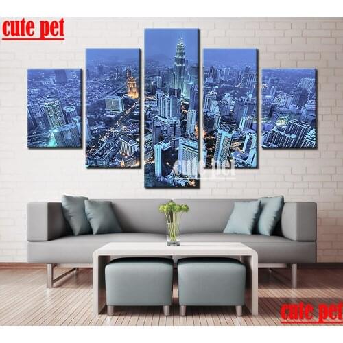 Embroidery Diamond Painting City Nightscape Building CrossStitch DIY full square Diamond Diamond Mosaic 5PCS home decor cute pet