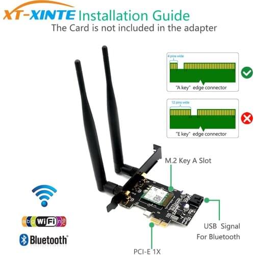 XT-XINTE Add On Cards SSD M.2 Key A to PCI-E X1 Adapter Converter with Heat Sink for NGFF Intel 7265/8260/8265/9260 No WiFi Card