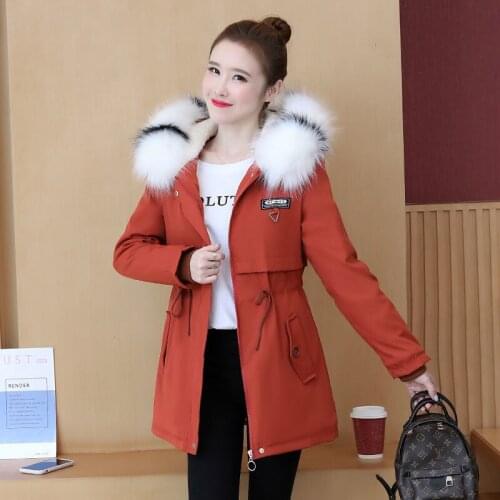 Winter Overcoat Parka 2021 New Cotton-Padded Jacket Womens Big Fur Collar Jackets Mid-Length Plus Velvet Hooded Coat Female