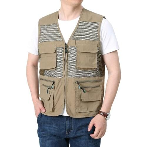 Mesh Vest Jacket for Mens Plus Size M-8XL Summer Detachable Back Upstream Hiking Fishing Waistcoat Photographer Vest Coat