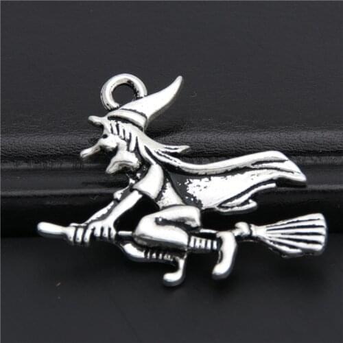 10pcs Silver Color Witch On Brromstick Charms Pendant Fit Halloween Gift Witchy Jewelry For Diy Finding 30x36mm A2945