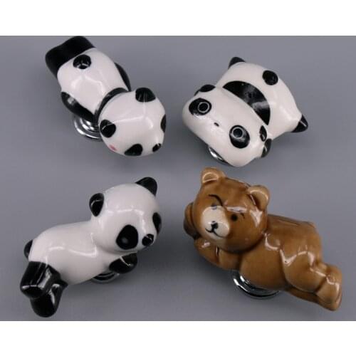 1x Children Furniture Ceramic Handle Cartoon Bear Panda Knobs for Closet/Drawer/Shoes cabinet