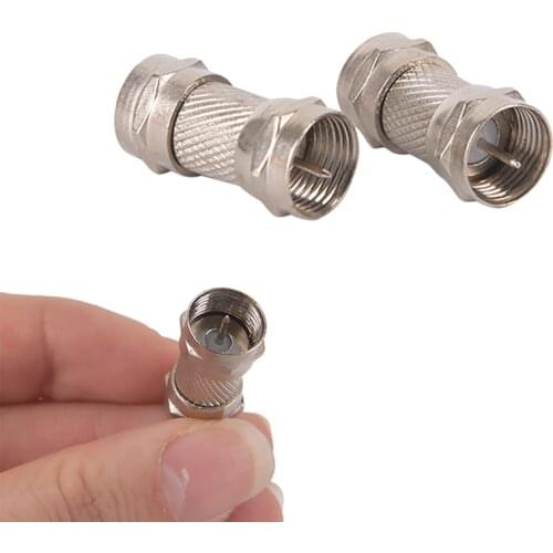 2Pcs Silver Zinc Alloy F Type Male Plug Connectors Socket To RF Coax TV Aerial Female RF Adapters