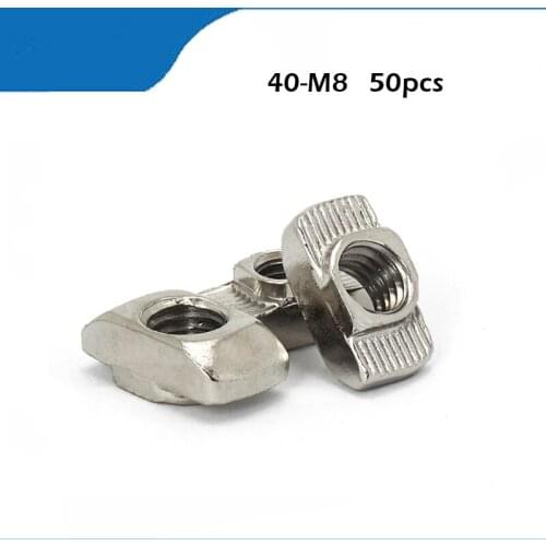 50pcs M8 T Nut 40-M8 Hammer Block Slot Nuts for 40 serie Aluminum Profile Extrusion Fastener Parts Groove M8*19*10mm