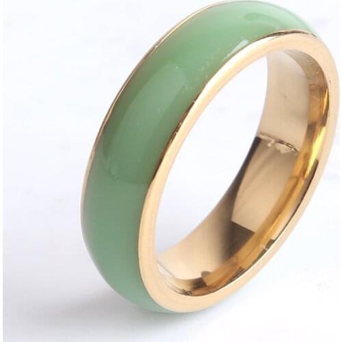 6mm gold color green ceramic 316L Stainless Steel finger rings for women men wholesale