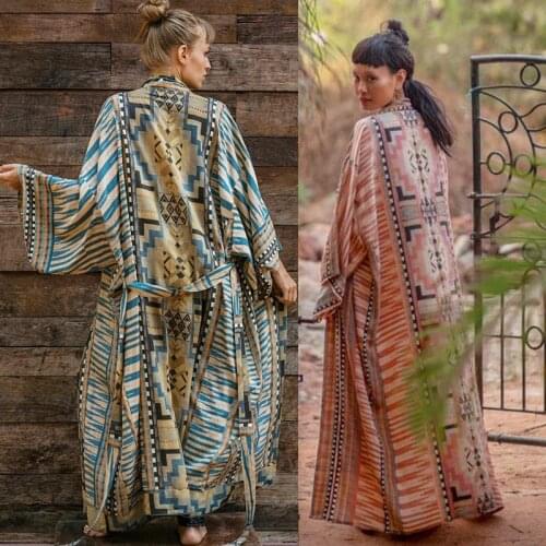 African Women Cardigan Dashiki Geometry Print Loose Sleeve Cardigan Bikini Coats Boho Beach Ethnic Clothing 2021 Plus Size