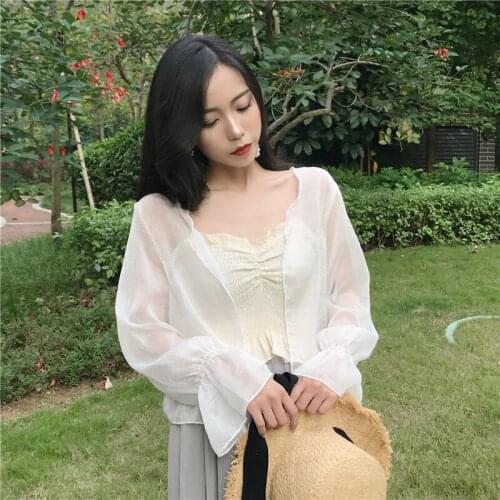 Blouses Women Summer Elegant Casual Korean Style Top Female All-match Shirts Students Feminine Loose Solid Vintage Comfortable