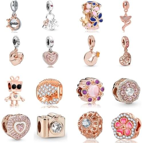 2020 new free shipping 4pcs/lot rose gold dinosaur robot heart family tree queen frog diy bead fit Pandora charms bracelet X071