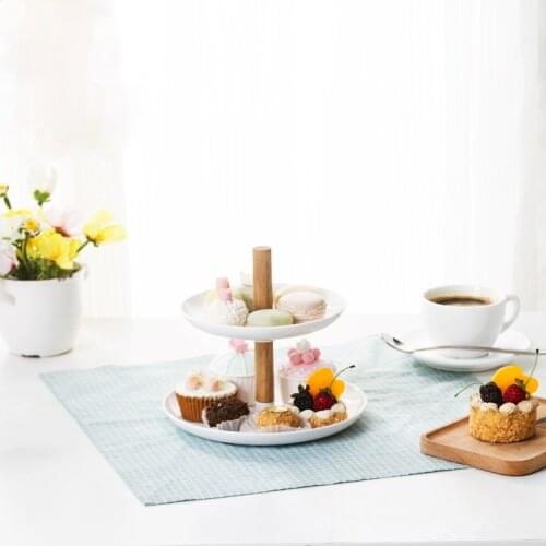 Japanese-style wooden double-layer fruit plate blue living room cake stand plastic dried fruit plate afternoon tea snack tray