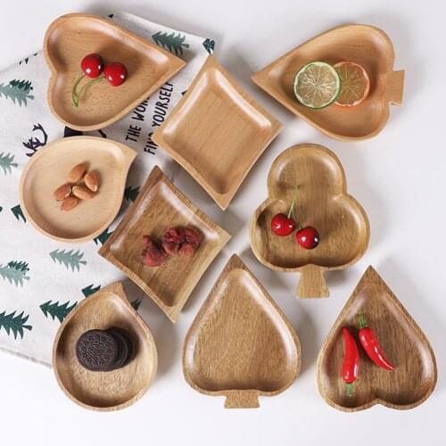 Wooden Dipping Sauce Dish Spade Heart Comma Star Shape Soy Sauce Wooden Side Dish Bowl Serving Tray For Nuts Desserts Fruits