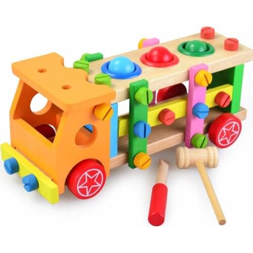 DIY Wood Building Blocks Nut Disassembly Knocking Cart toy Early Education Composite Paired Building Blocks Wooden Truck Car
