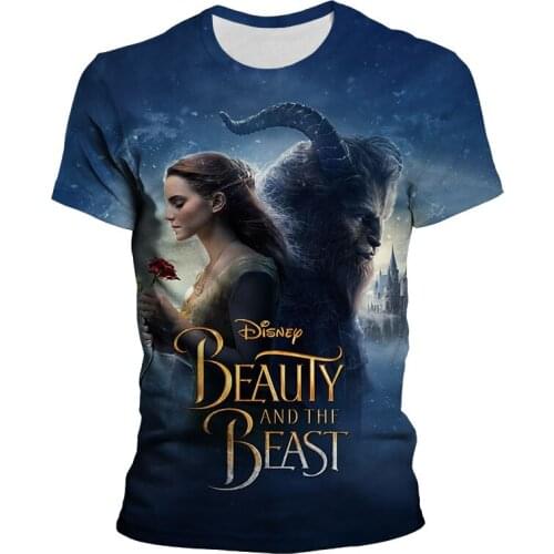Beauty And The Beast Oversize T-shirts For Men Disney 3D Print Summer Womens T Shirt Streetwear Casual Children Clothes