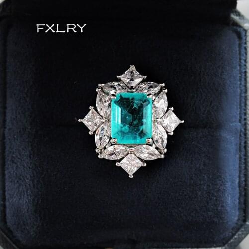 FXLRY Retro fashion big high quality luxury wedding bridal blue zircon ring for women