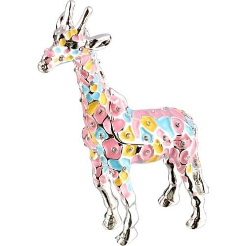 Metal Silver Plated Giraffe Figurine Trinket Box Enamel Rhinestones Hinged Decorative Hand-Pinted Jewelry Storage Box Home Decor