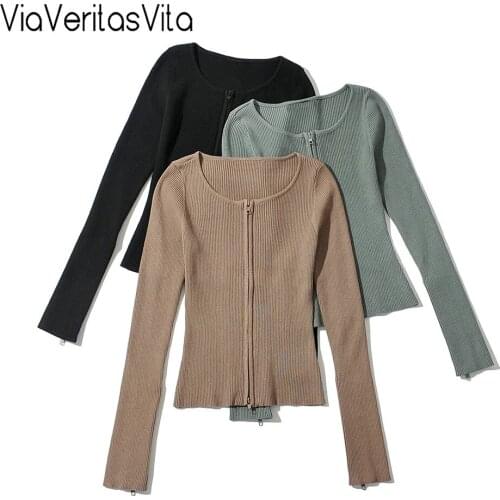 YAMY New 2021 Autumn Winter Womens Zip-Up Cardigans Long Sleeved Skinny Sexy Quality Sweaters Knitted Jackets Outerwear Coat Y2K