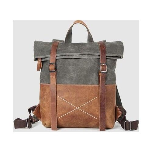 Joyloading Classic Genuine Leather Unisex Preppy Shoulders Backpack Canvas Pack