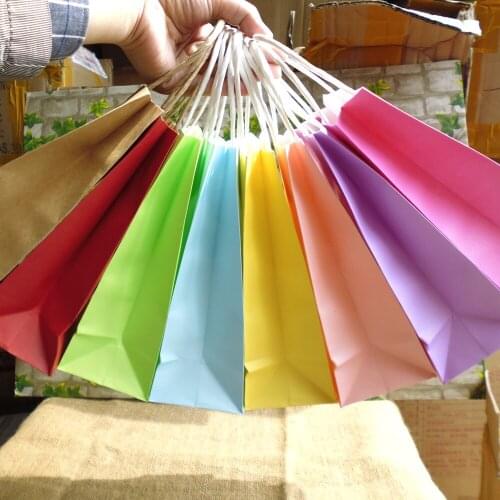 Classic! 10colors (30pcs/lot) Polka Dots Paper bag with handles,Candy Color Party Favor Bag Party Paper Gift Bag 21x13x8cm