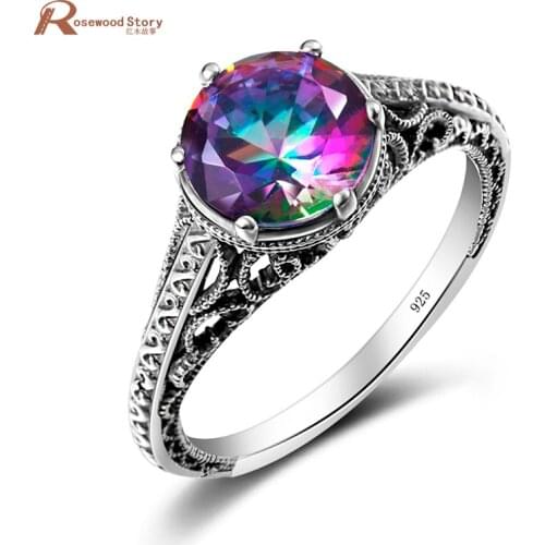 Vintage Victoria Handmade Ring Charm Mystic Rainbow Topaz Crystal Ring Real 925 Sterling Silver Women Engagement Wedding Jewelry
