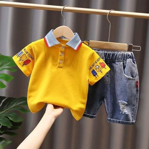 Kids Clothes Set For Boy Summer New Childrens Fashion Denim Shorts + T-shirt 2-piece Suit Baby Short-sleeved Top