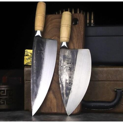 Composite steel meat cutter with wood handle forged traditional meat knife with sharp cutting edge for pork and beef kitchen